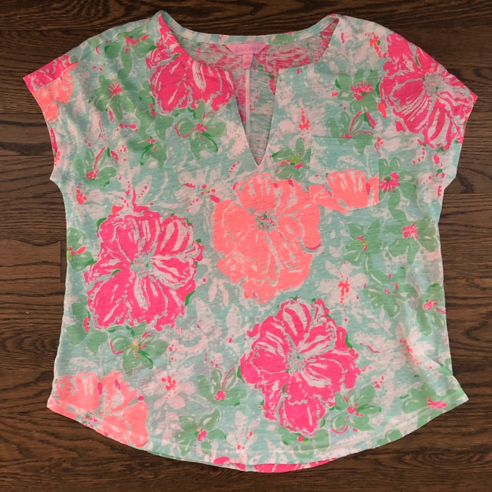 LP Duval Linen Top in Poolside Blue Beach Walk